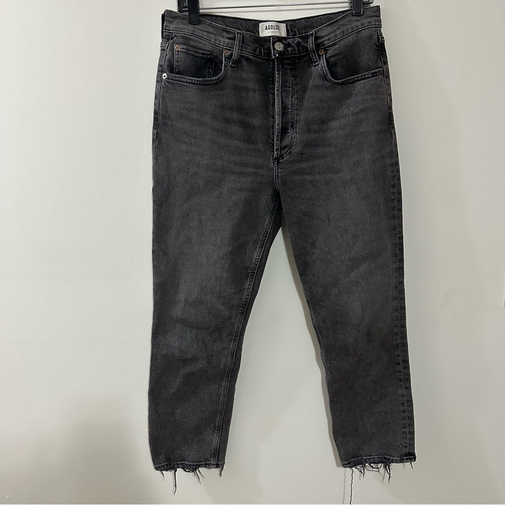Agolde Riley Crop Jeans High Rise Straight Leg Button Fly Black Womens Size 29 - Picture 1 of 9